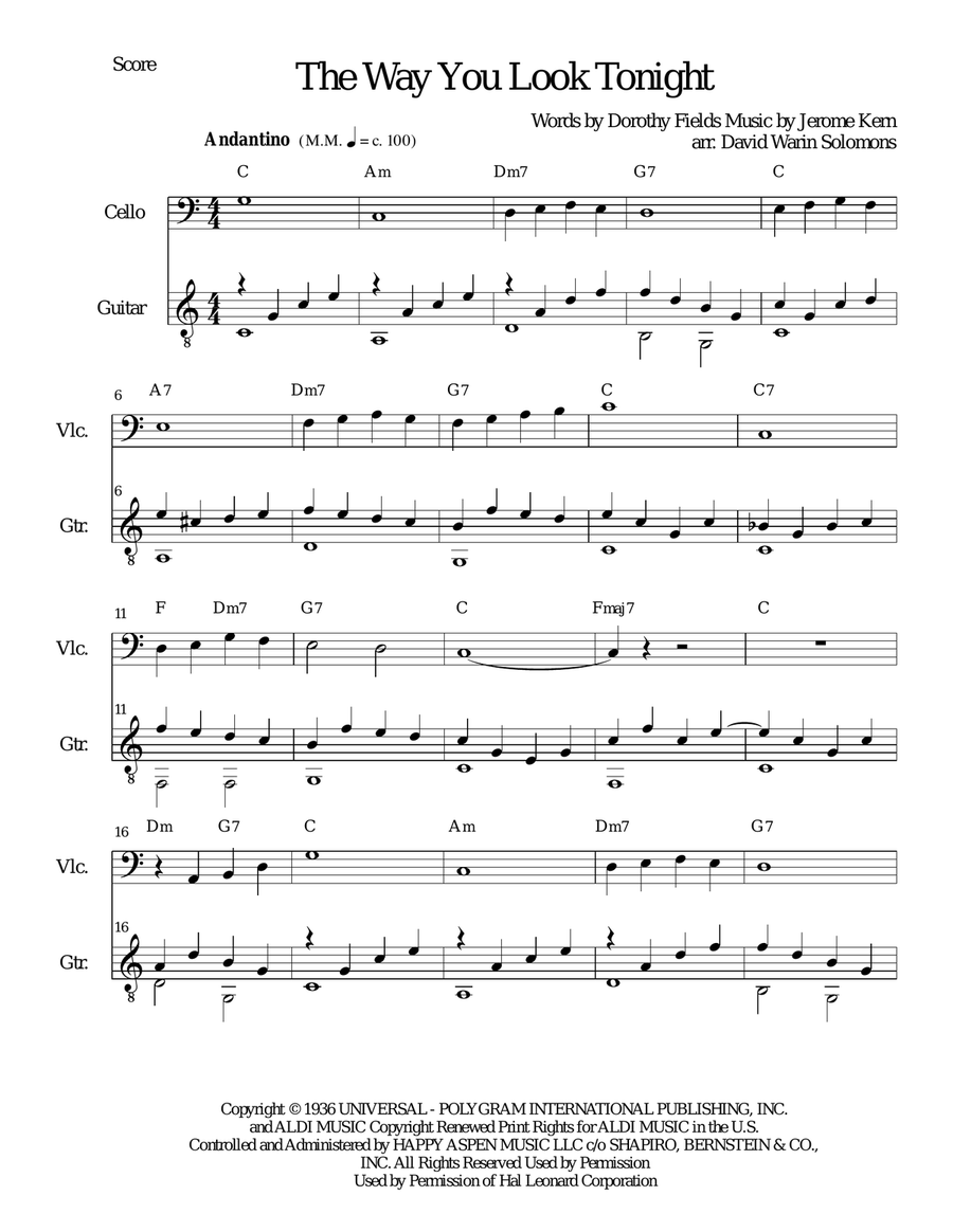 The Way You Look Tonight The Way You Look Tonight String Duet scores gallery preview page 1