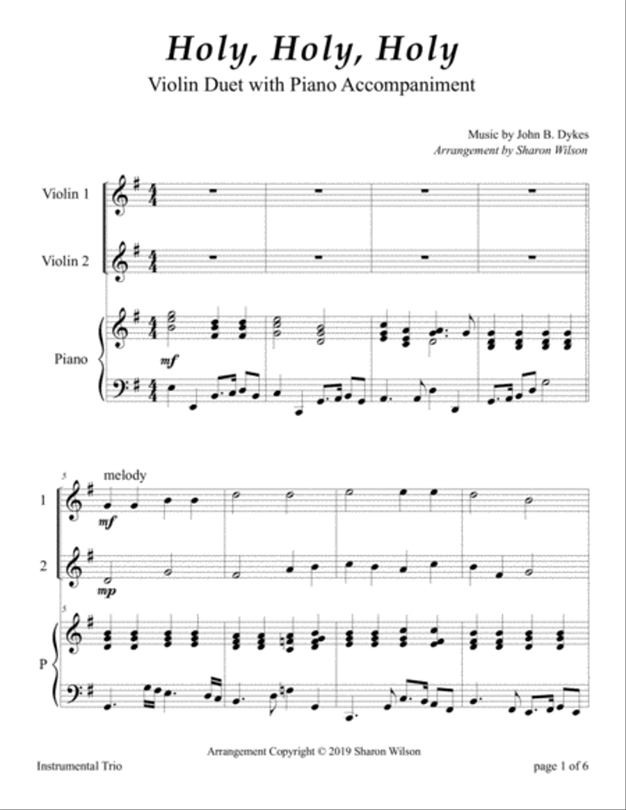 Holy, Holy, Holy (Easy Violin Duet with Piano Accompaniment) String Duet scores gallery preview page 4