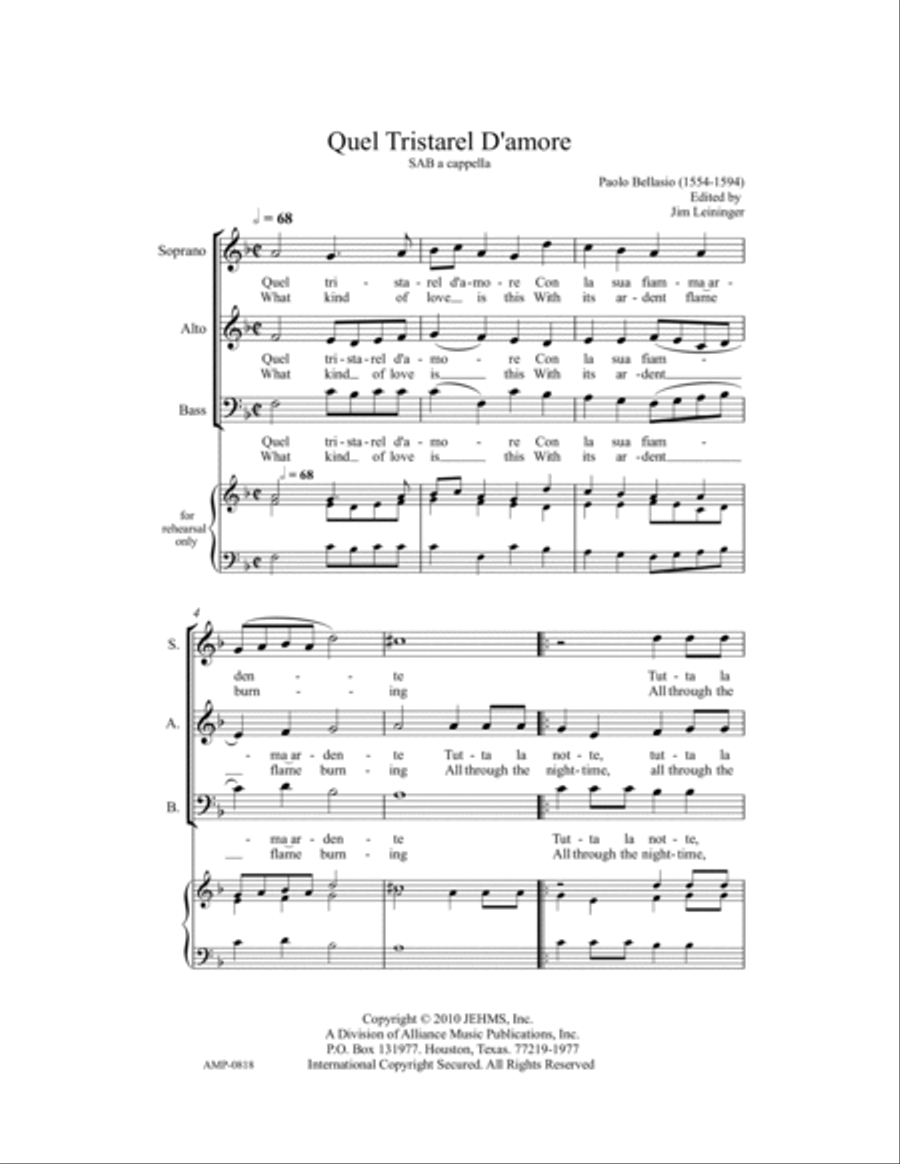 Quel Tristarel D'Amore Quel Tristarel D'Amore 3-Part scores gallery preview page 6