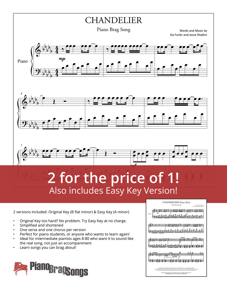 Chandelier Easy Piano scores gallery preview page 1
