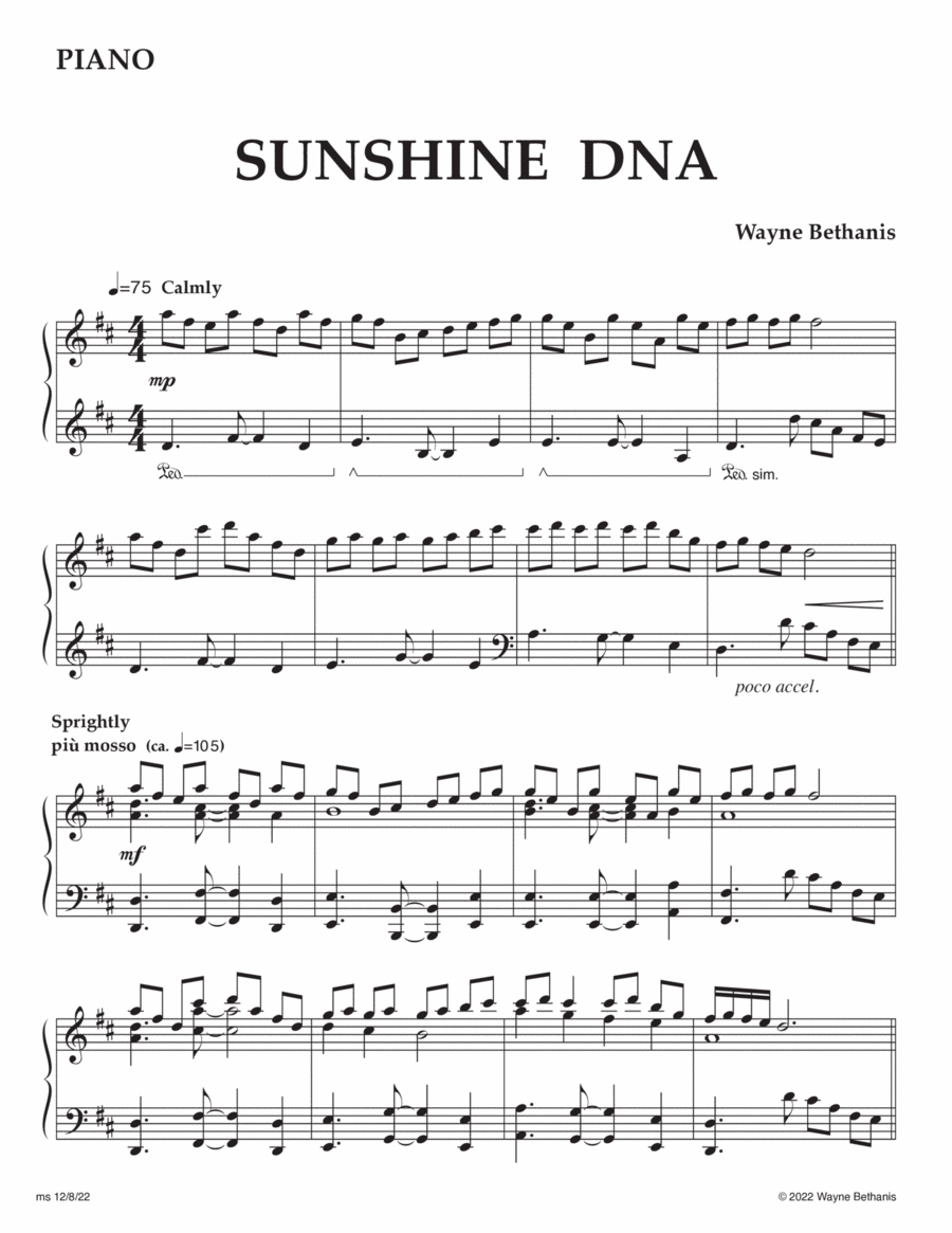 Sunshine DNA Piano scores gallery preview page 1