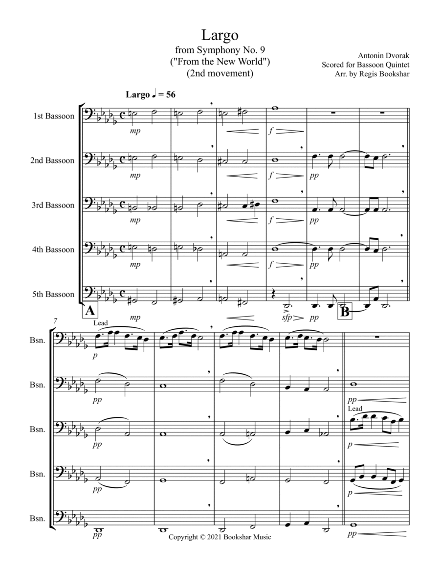 Largo (from "Symphony No. 9") (From the New World") (Db) (Bassoon Quintet)