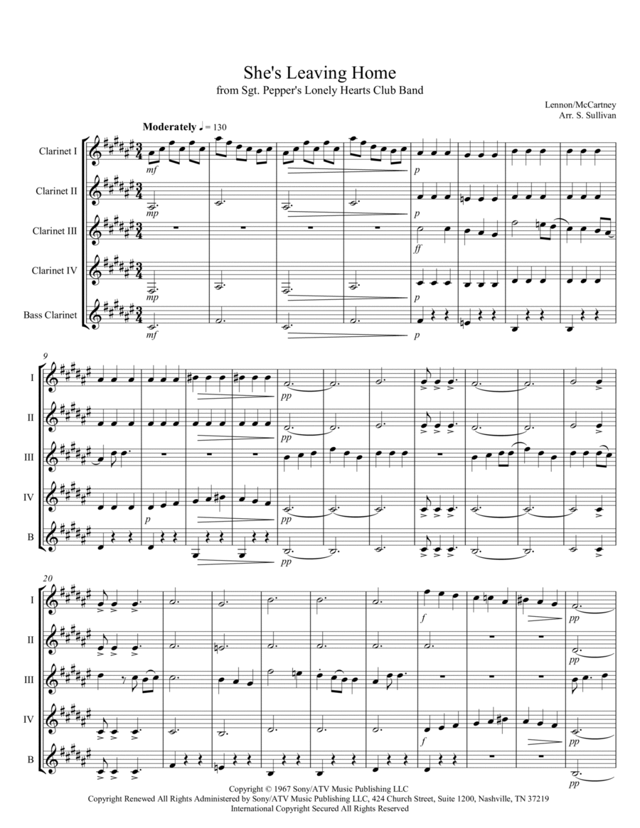 She's Leaving Home Clarinet Quintet scores gallery preview page 1