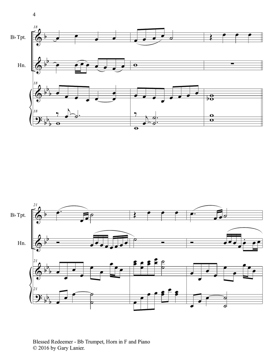 3 FAVORITE HYMNS (Trio - Bb Trumpet, Horn in F & Piano with Score/Parts) Brass Duet scores gallery preview page 5