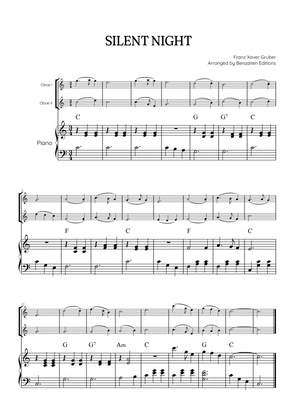 Silent Night for oboe duet with piano accompaniment • easy Christmas song sheet music (w/ chords)