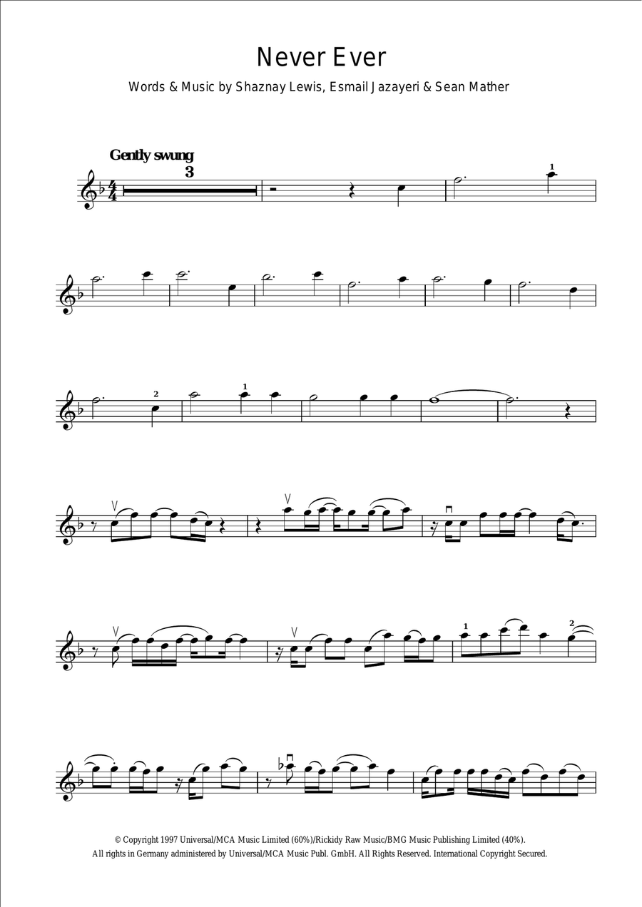 Never Ever Violin Solo scores gallery preview page 1