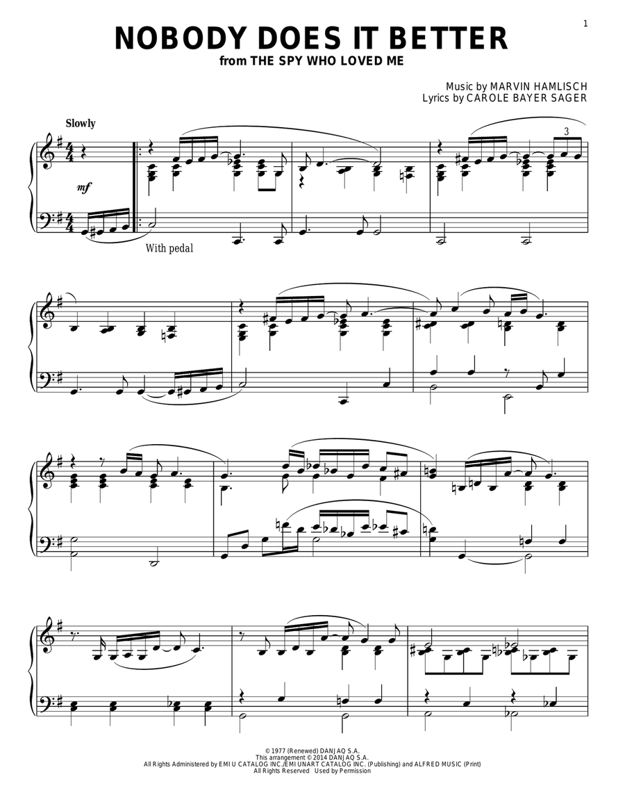 Nobody Does It Better Piano Solo scores gallery preview page 1