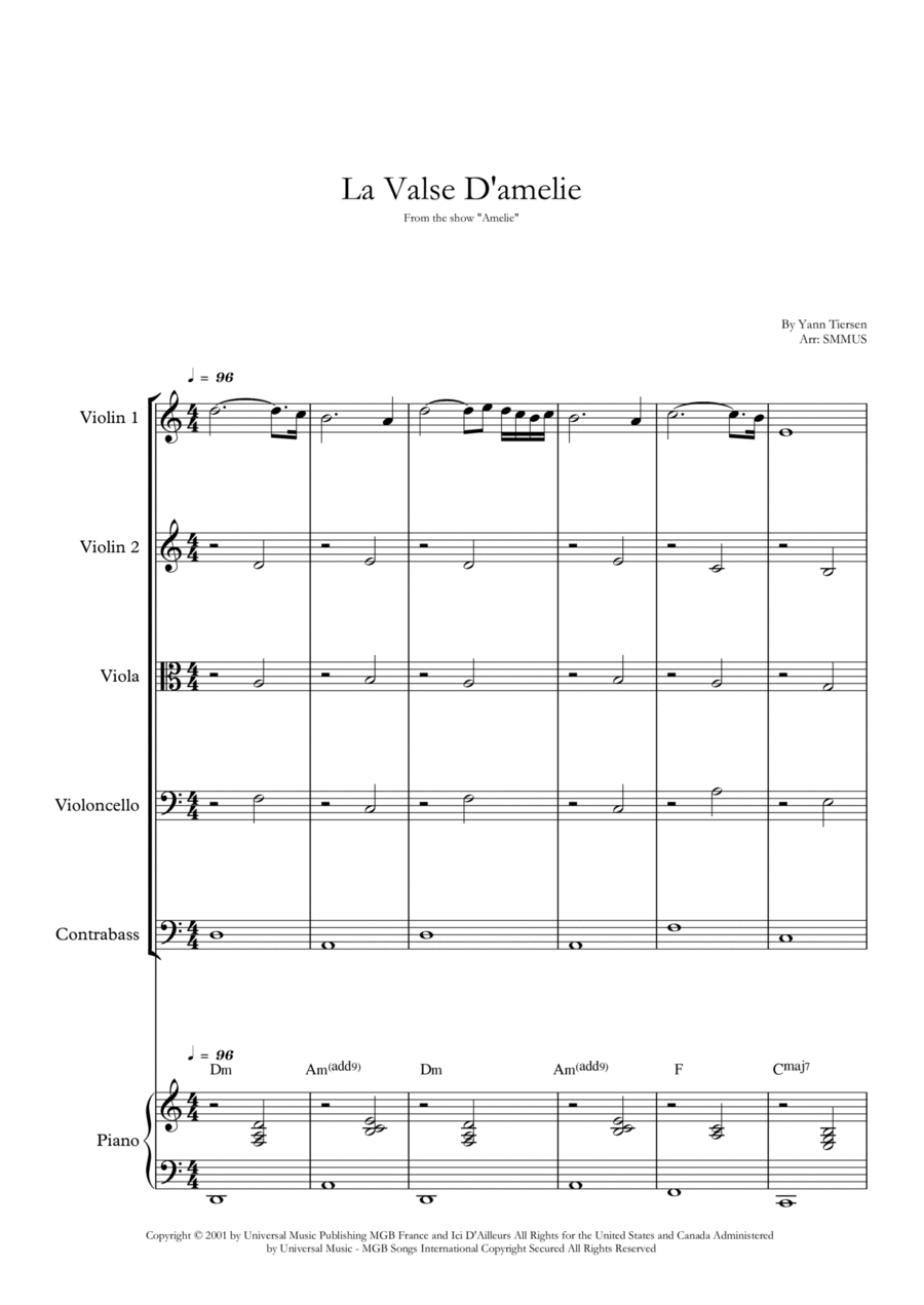 La Valse D'amelie La Valse D'amelie String Quintet scores gallery preview page 1