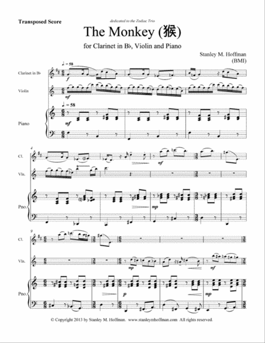 The Monkey (aka Capricorn) Clarinet scores gallery preview page 1