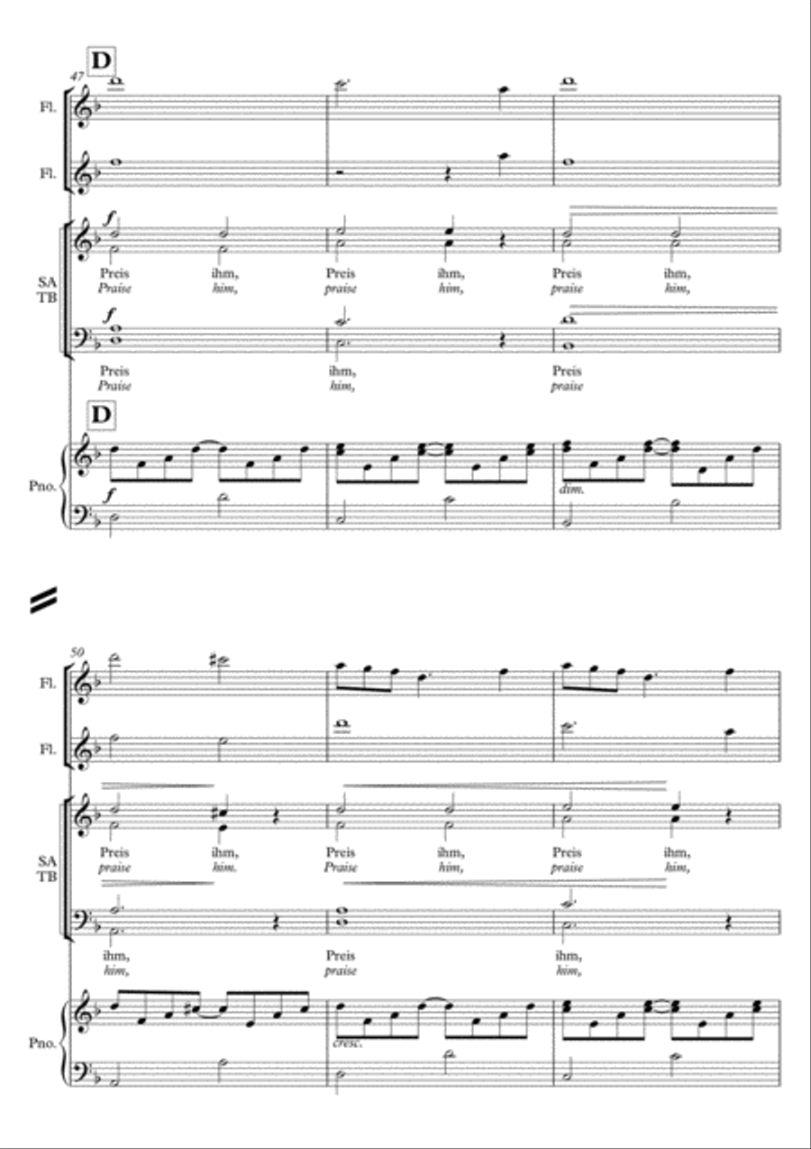 Sanctus / Holy / Heilig 2013 in F (Eng & Gm) for SATB choir, piano and flutes (rhythmic setting) 4-Part scores gallery preview page 6