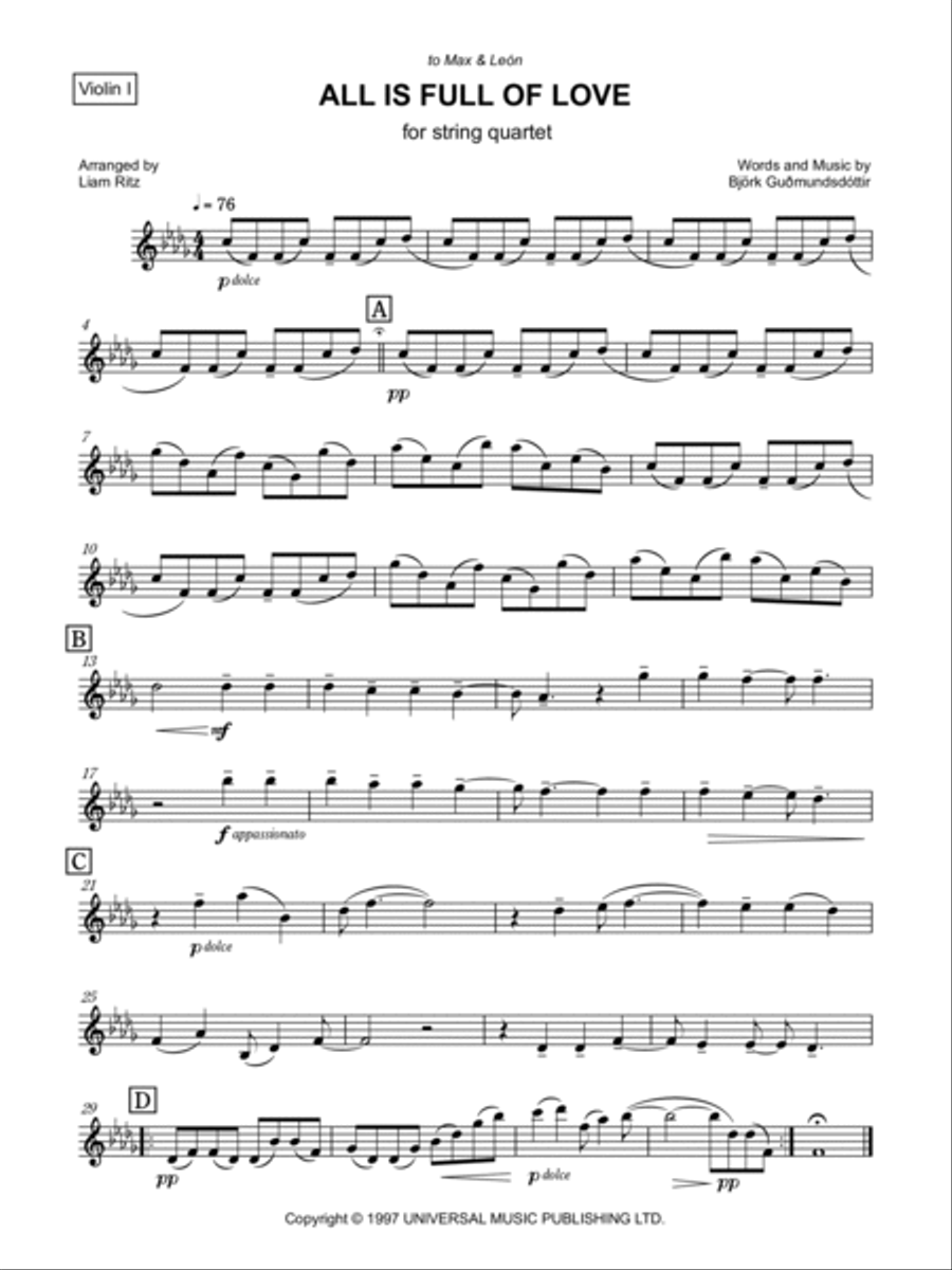 All Is Full Of Love String Quartet scores gallery preview page 3