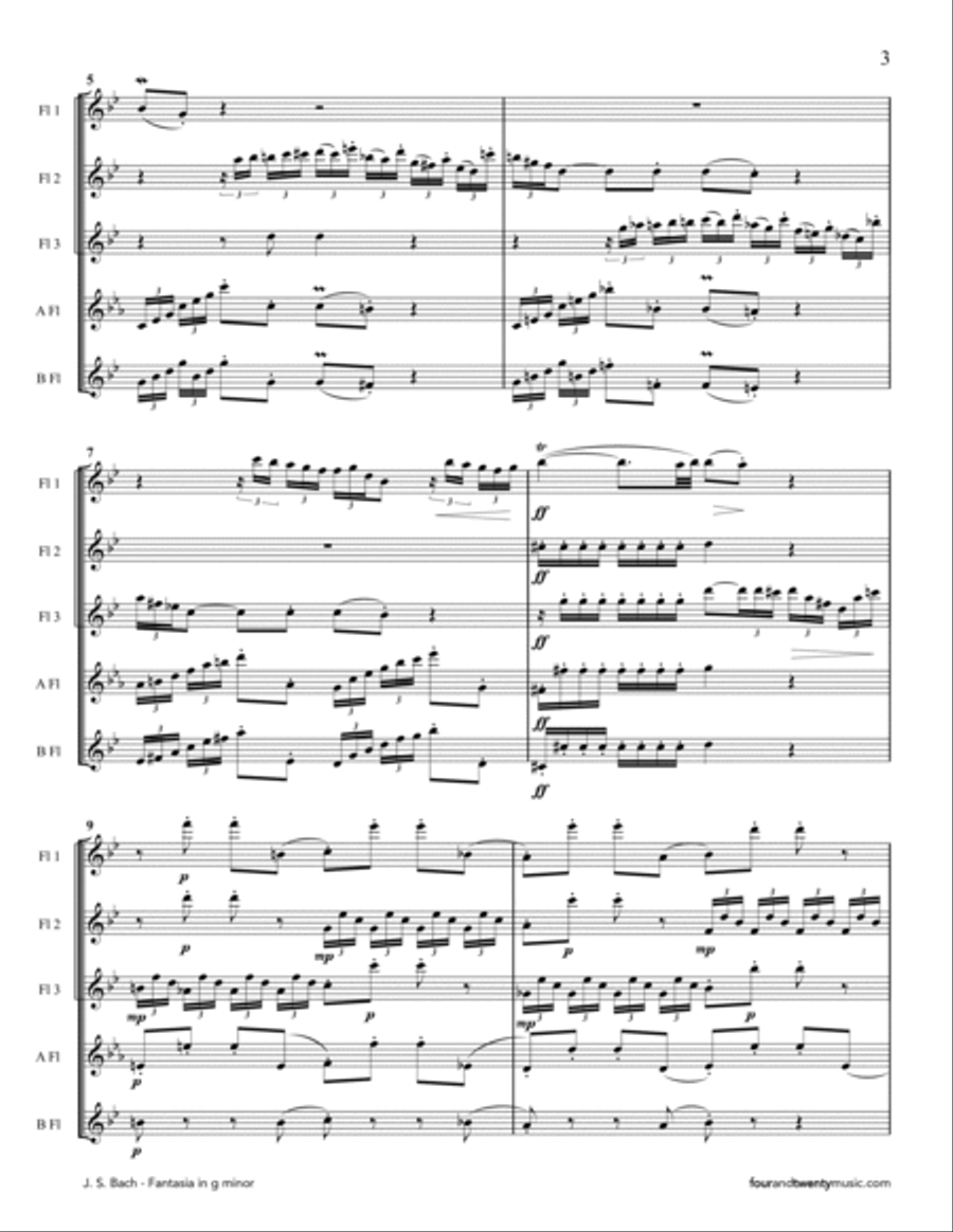Fantasia in g minor, BWV 906, arranged for flute quartet or quintet Flute Quartet scores gallery preview page 3