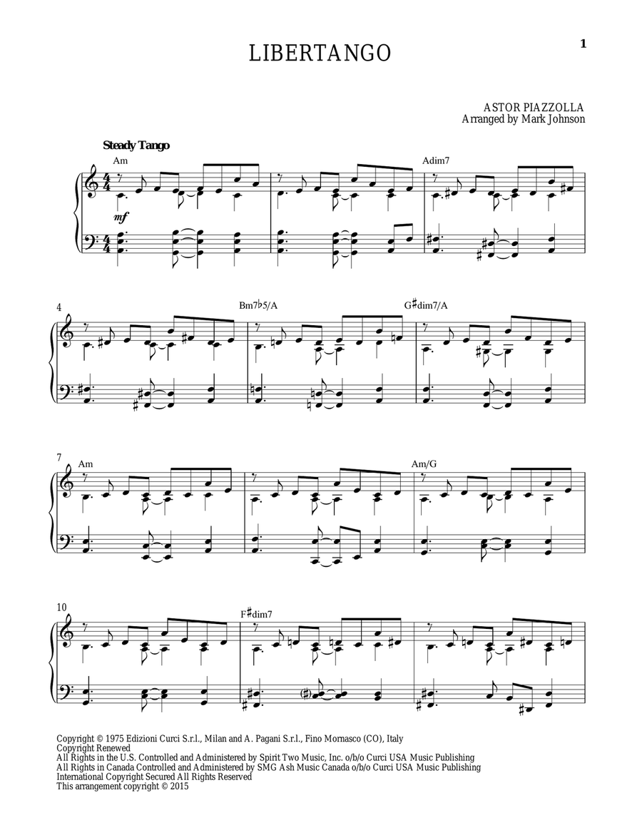 Libertango by Astor Piazzolla Piano Solo Digital Sheet Music
