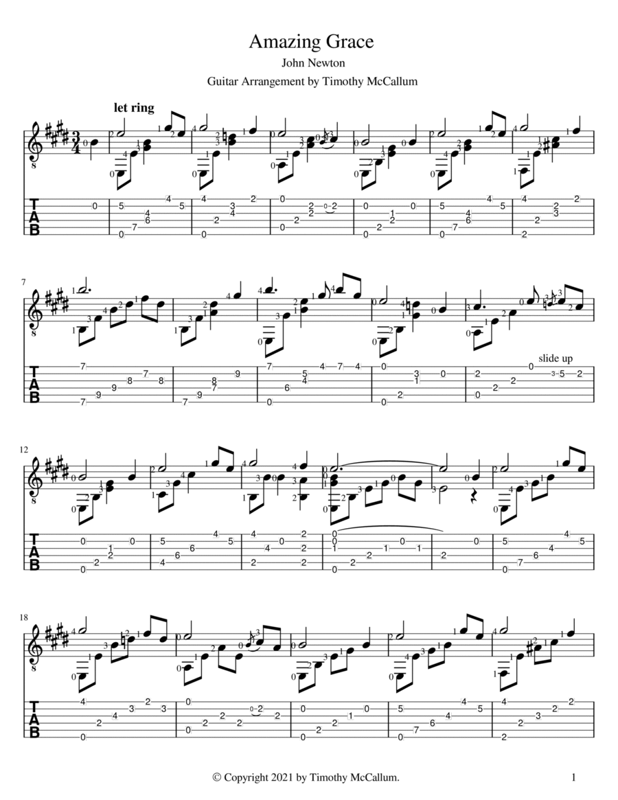 Amazing Grace - Classical Guitar Acoustic Guitar scores gallery preview page 1