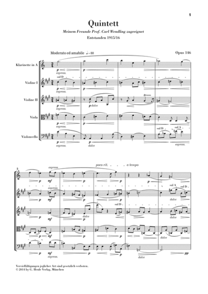 Clarinet Quintet in A Major Op. 146