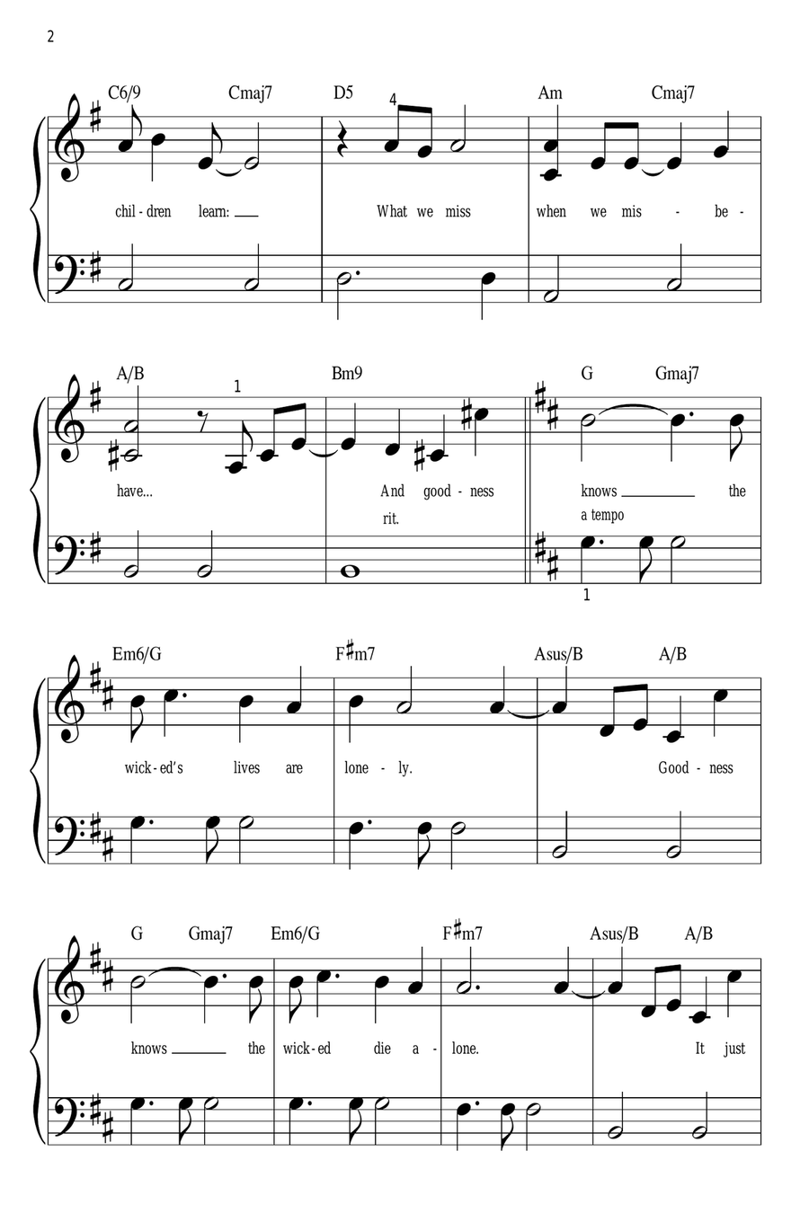 No One Mourns The Wicked (from Wicked) by Stephen Schwartz Easy Piano