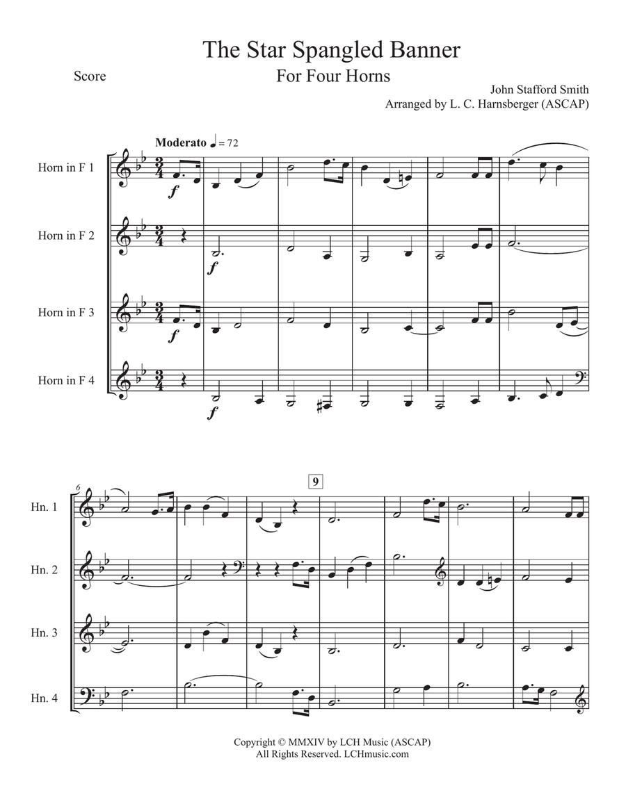 The Star Spangled Banner for Horn Quartet The Star Spangled Banner for Horn Quartet French Horn Quartet scores gallery preview page 2
