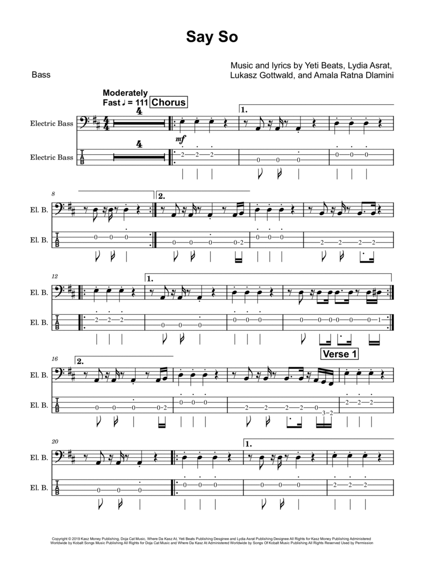 Say So Say So Bass Guitar scores gallery preview page 1