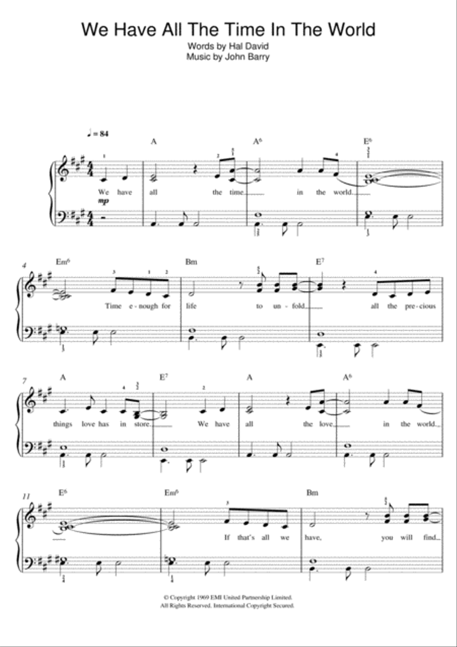 We Have All The Time In The World Piano scores gallery preview page 1