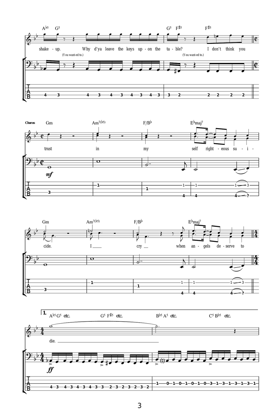 Chop Suey! Bass Guitar Tablature scores gallery preview page 3