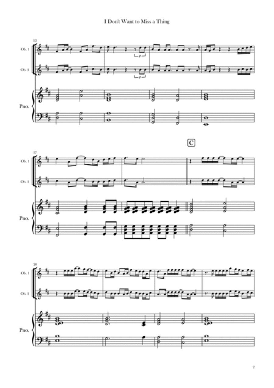 I Don't Want To Miss A Thing Woodwind Duet scores gallery preview page 2