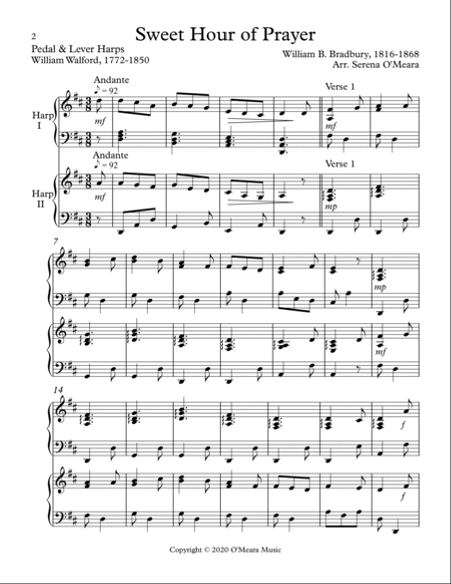 Sweet Hour of Prayer, Harp Duet, Score & Parts image number null