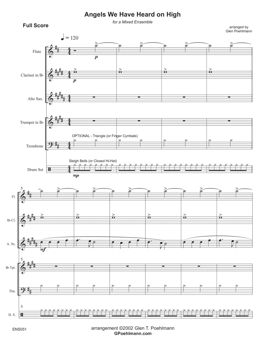 ANGELS WE HAVE HEARD ON HIGH - MIXED ENSEMBLE with optional Piano Large Ensemble scores gallery preview page 1