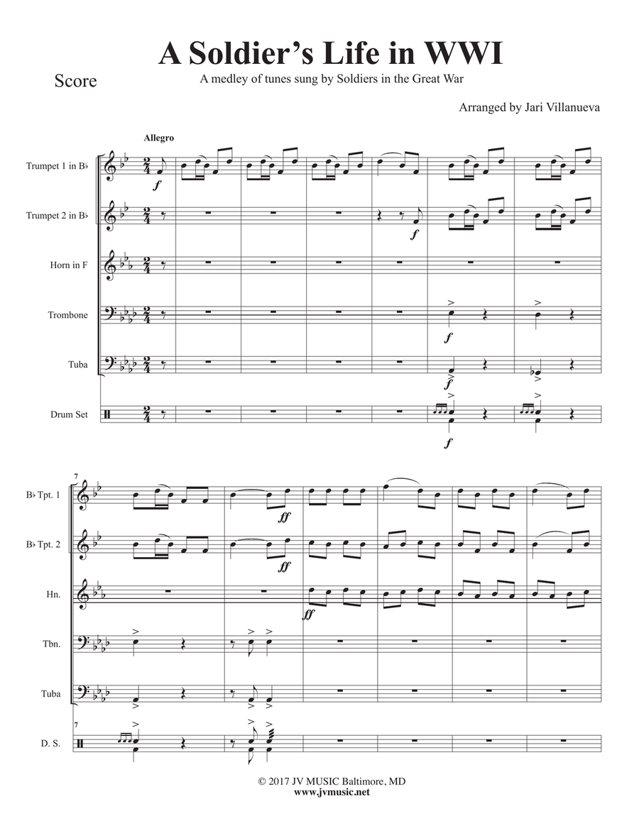A Soldier's Life in WWI for Brass Quintet-Medley of tunes sung in WWI
