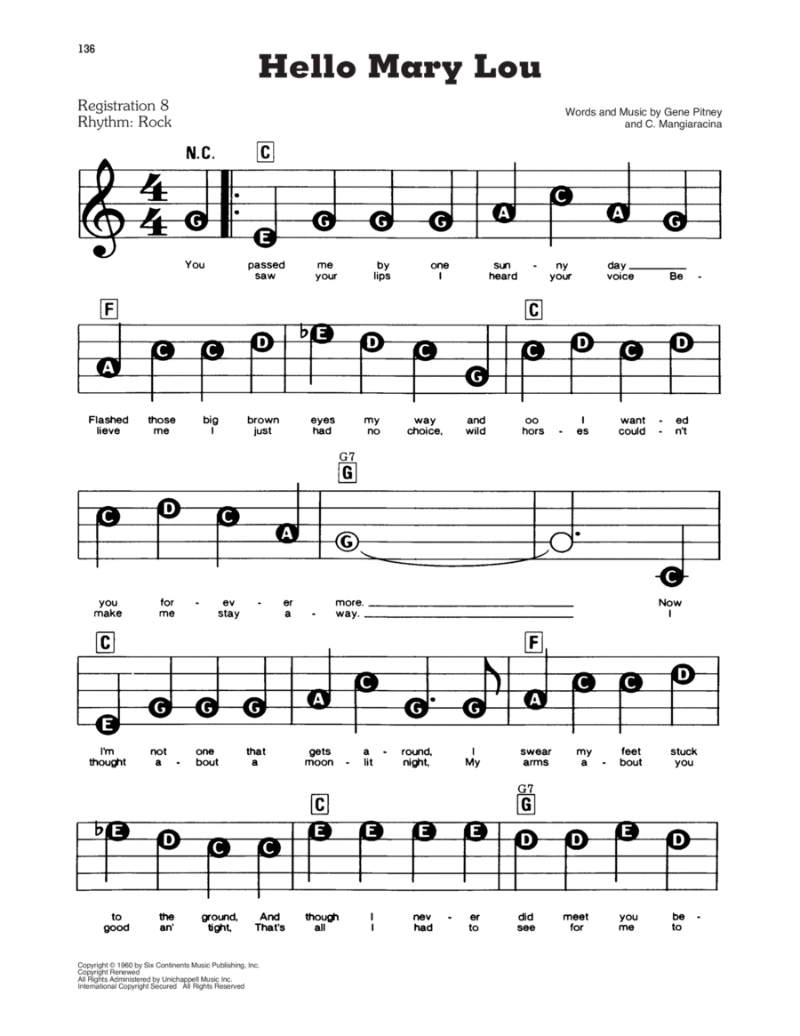 Hello Mary Lou Electronic Keyboard scores gallery preview page 1