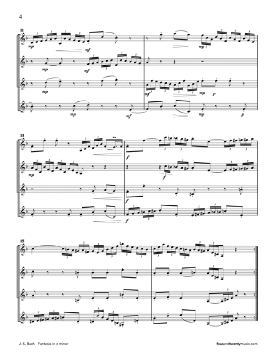 Fantasia in C minor, BWV 906, arranged for clarinet quartet Clarinet Quartet scores gallery preview page 4