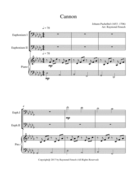 Canon - Johann Pachebel - 2 Euphoniums and Piano - Intermediate/Advanced Intermediate level image number null