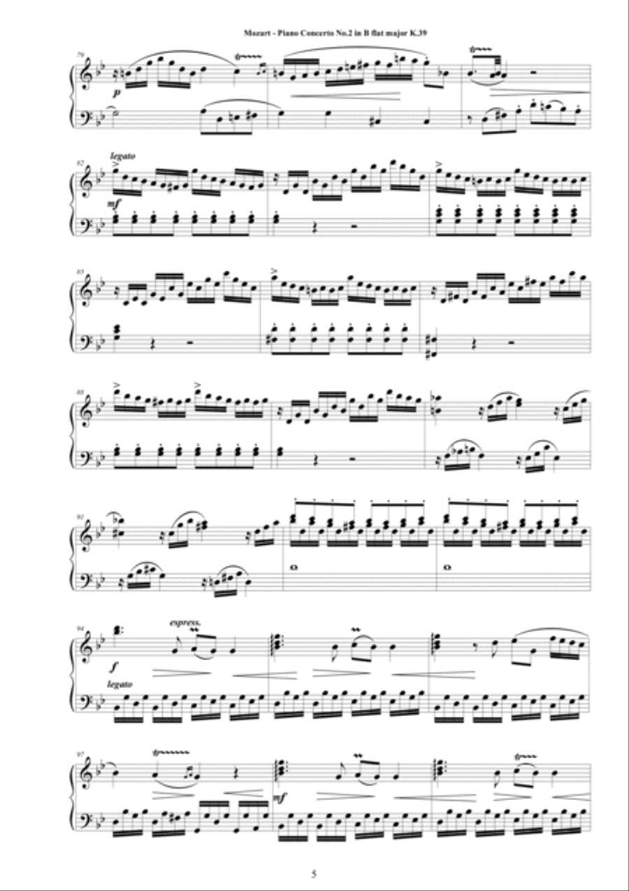 Mozart - Piano Concerto No.2 in B flat major K.39 - Piano Version Piano Solo scores gallery preview page 5