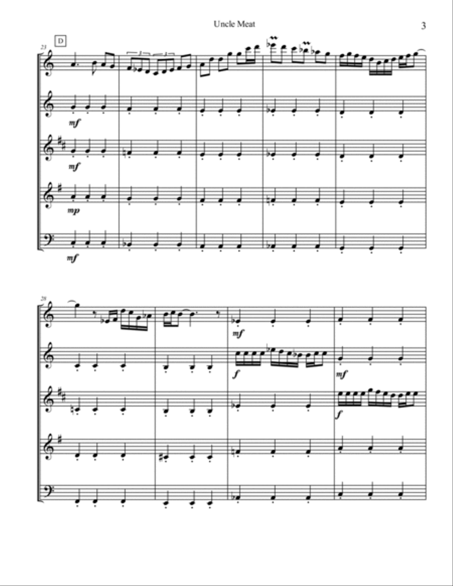 Uncle Meat Uncle Meat Woodwind Quintet scores gallery preview page 3
