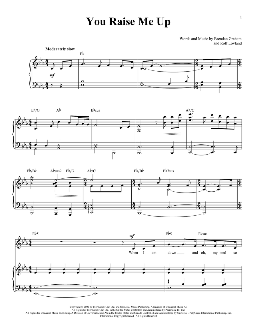 You Raise Me Up Piano, Vocal scores gallery preview page 1