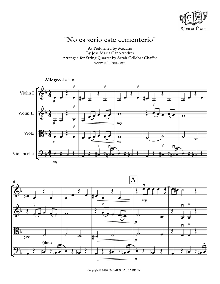 No Es Serio Este Cementerio String Quartet scores gallery preview page 1