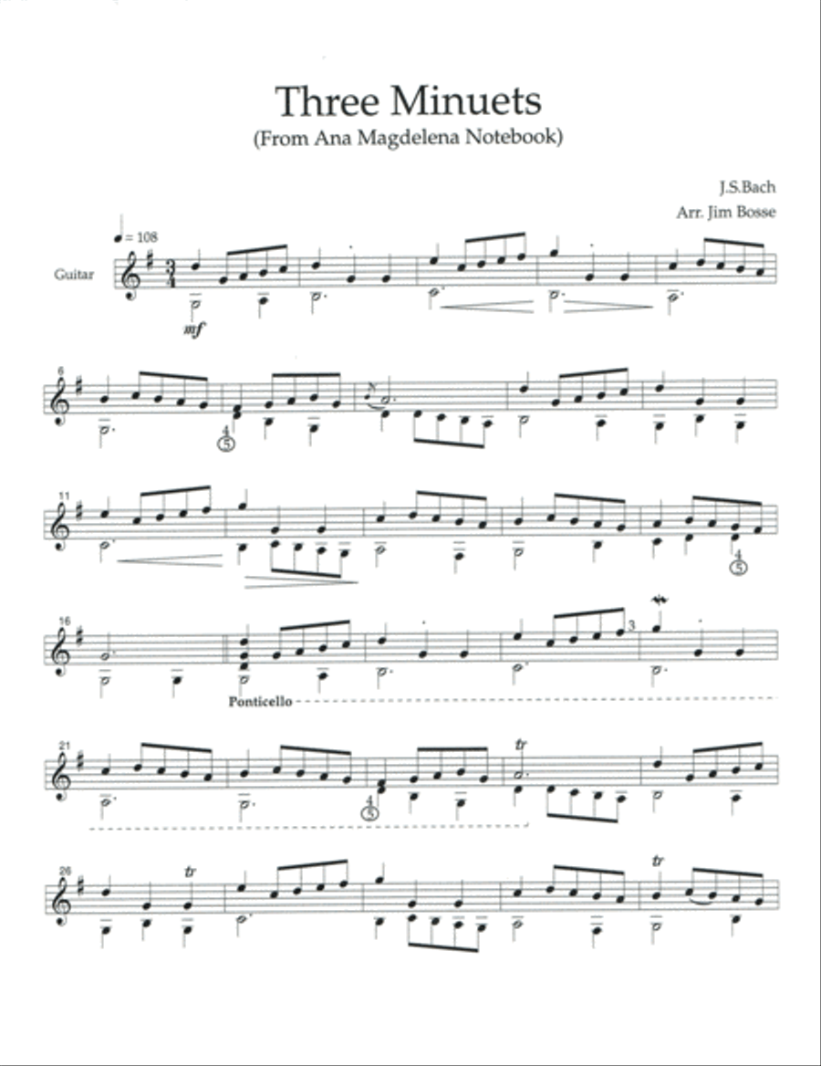 Three Minuets Classical Guitar scores gallery preview page 1