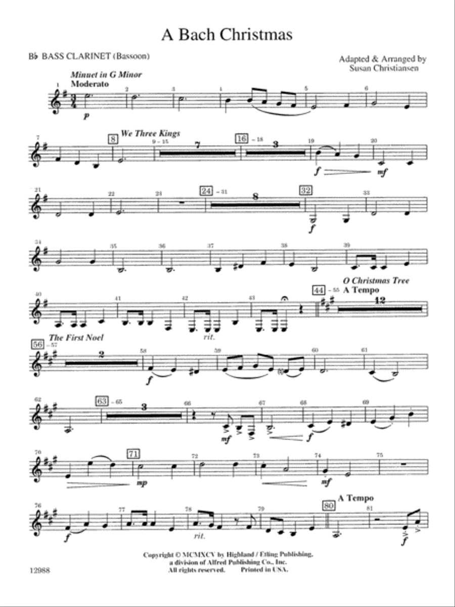 A Bach Christmas: B-flat Bass Clarinet Full Orchestra scores gallery preview page 1