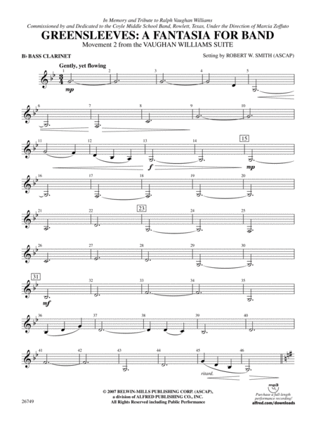 Greensleeves: A Fantasia for Band: B-flat Bass Clarinet
