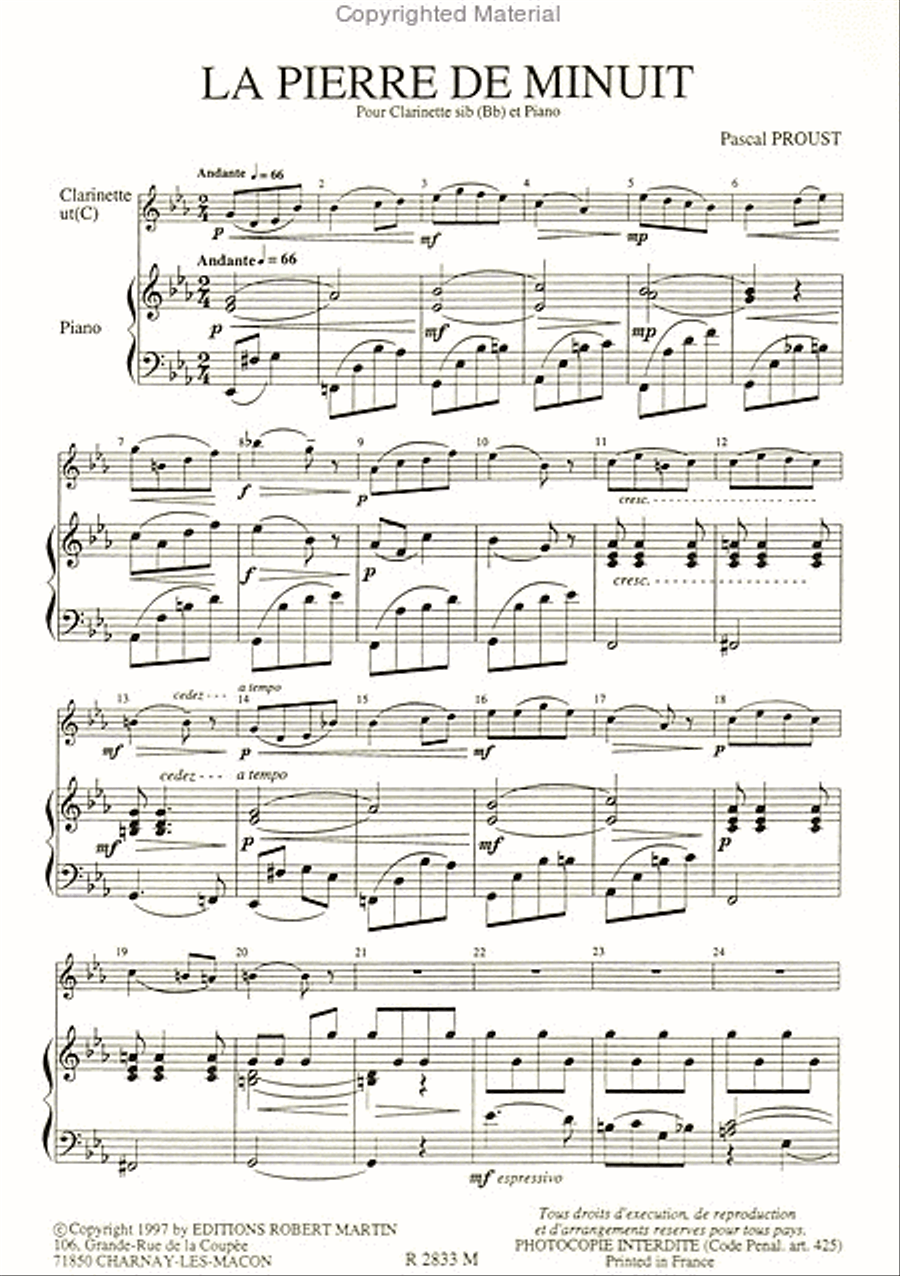 La Pierre de minuit , pour clarinette Clarinet Solo scores gallery preview page 2