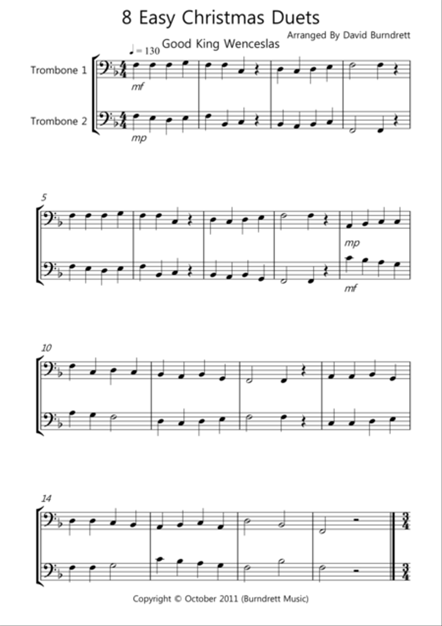 8 Christmas Duets for Trombone Trombone Duet scores gallery preview page 1