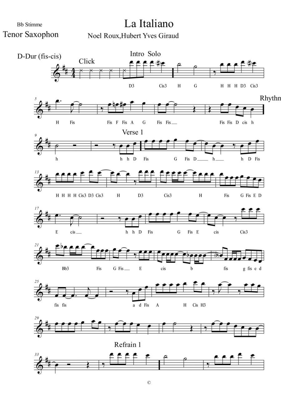 L' Italiano Tenor Saxophone scores gallery preview page 1