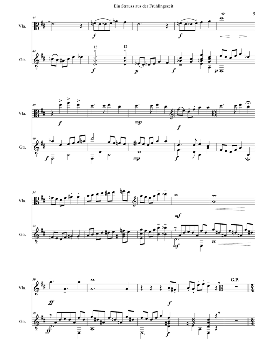 Ein Strauss aus der Frühlingszeit (A bunch of flowers from springtime) for viola and guitar String Duet scores gallery preview page 5
