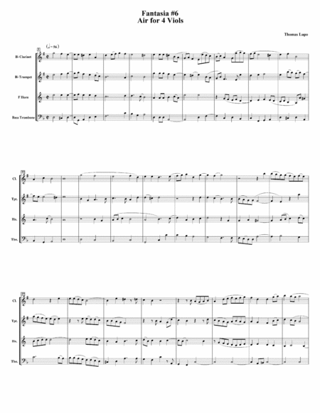Fantasia (Air) #6 For 4 Viols - for Wind Quartet image number null
