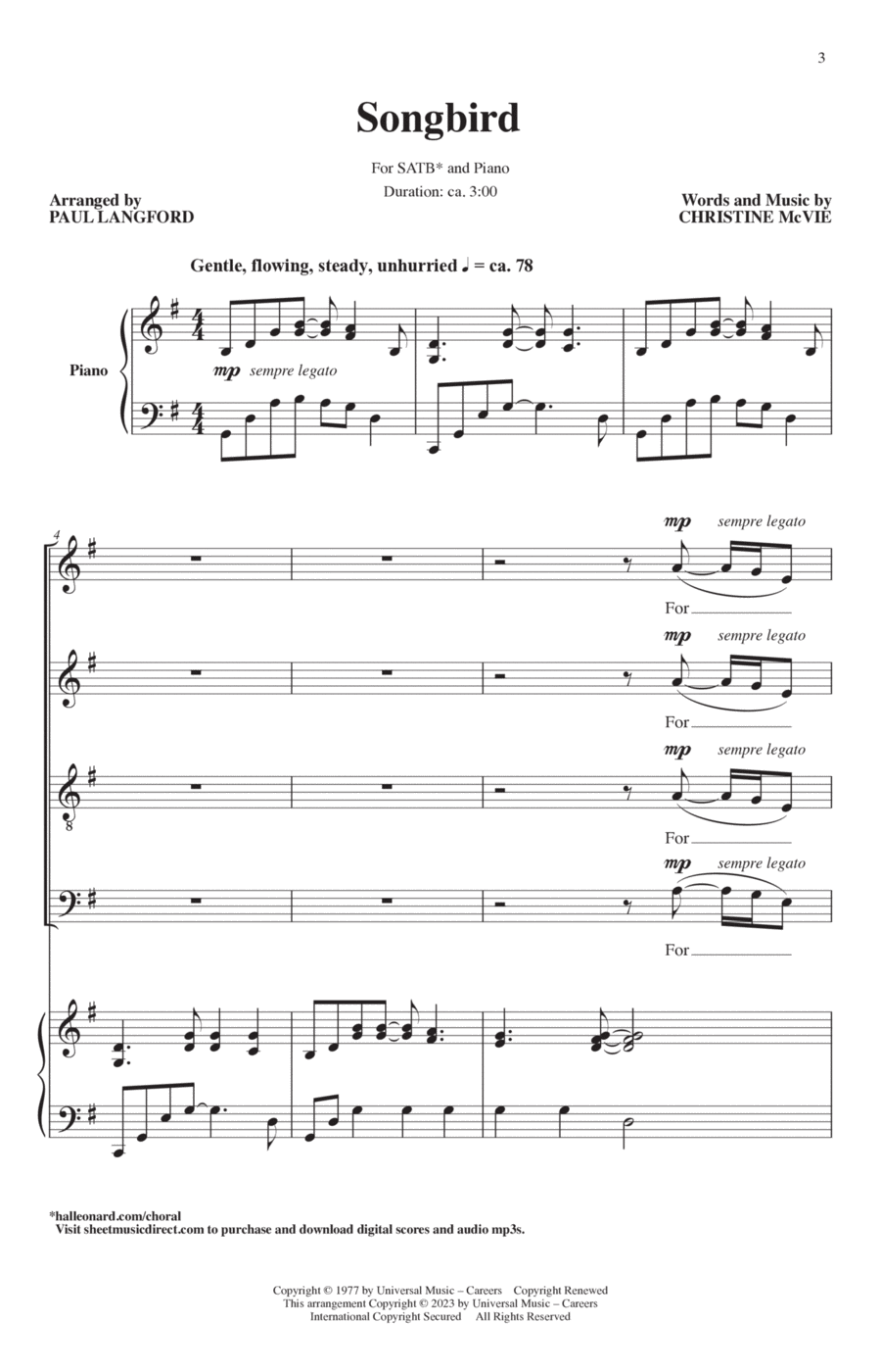 Songbird (arr. Paul Langford) 4-Part scores gallery preview page 1