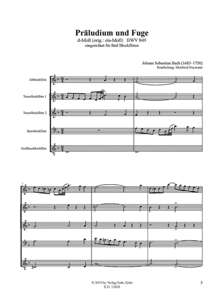 Präludium und Fuge d-Moll BWV 849 (für fünf Blockflöten) (original cis-Moll)