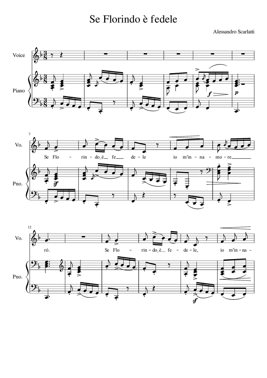 Se Florindo e fedele - F Major Voice Solo scores gallery preview page 2