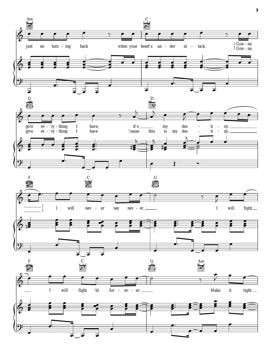 Never Say Never Piano, Vocal, Guitar scores gallery preview page 3