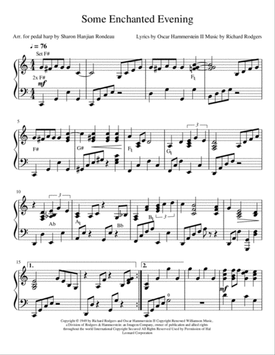 Some Enchanted Evening Harp scores gallery preview page 1