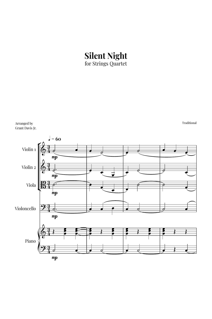 Silent Night String Quartet scores gallery preview page 1