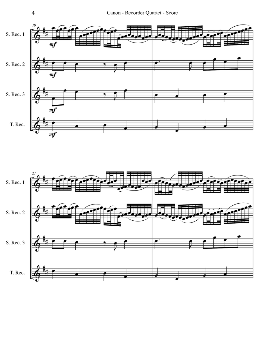 Pachelbel's Canon for Recorder Quartet Woodwind Quartet scores gallery preview page 4